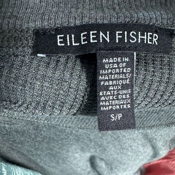 Eileen Fisher Gray Sweatshirt Waffle Knit Contrast Boxy Comfy Soft Size S - Picture 10 of 10